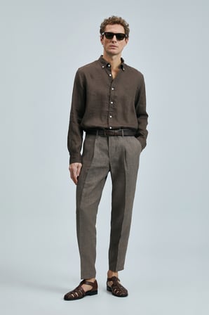 Alberto Smart Erkek Chino Pantolon Comfort Pileli Kahverengi