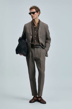Alberto Smart Erkek Chino Pantolon Comfort Pileli Kahverengi