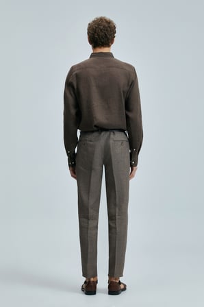 Alberto Smart Erkek Chino Pantolon Comfort Pileli Kahverengi