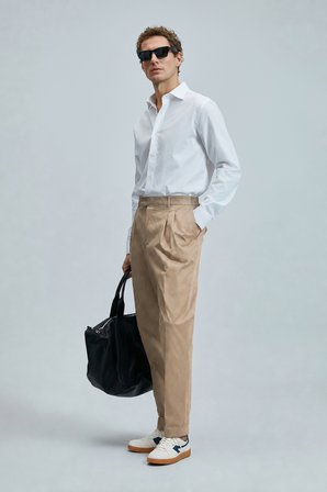 Fredıco Smart Erkek Chino Pantolon Comfort Pileli Taş