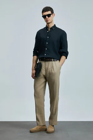 Tom Smart Erkek Chino Pantolon Slim Fit Deve Tüyü