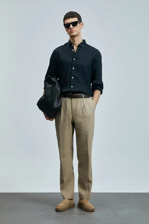 Tom Smart Erkek Chino Pantolon Slim Fit Deve Tüyü