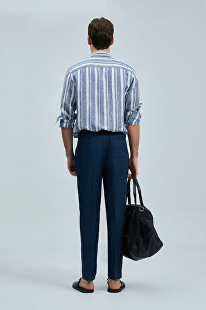 Lufian Erkek Conroy Regular Fit  Keten Gömlek 111010640 Lacivert