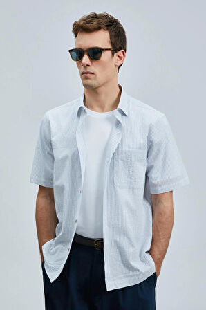 Lufian Kamer Regular Fit Erkek Lacivert Çizgili Pamuk Gömlek 111010642