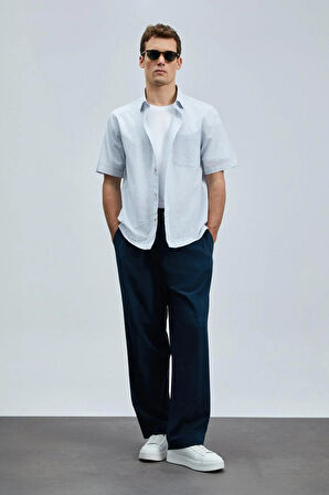 Lufian Kamer Regular Fit Erkek Lacivert Çizgili Pamuk Gömlek 111010642