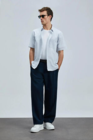 Lufian Kamer Regular Fit Erkek Lacivert Çizgili Pamuk Gömlek 111010642