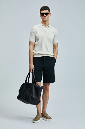 Lufian Erkek Aler Spor Slim Fit Chino Şort 111210079 Siyah