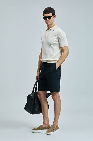 Lufian Erkek Aler Spor Slim Fit Chino Şort 111210079 Siyah