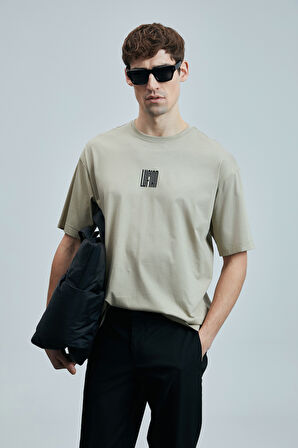 Lufian Erkek Helıx Modern Grafik T-Shirt 111020245 Bej