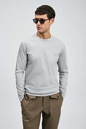 Lufian Erkek Vıctor Bisiklet Yaka Uzun Kollu T-Shirt 112020056 Gri