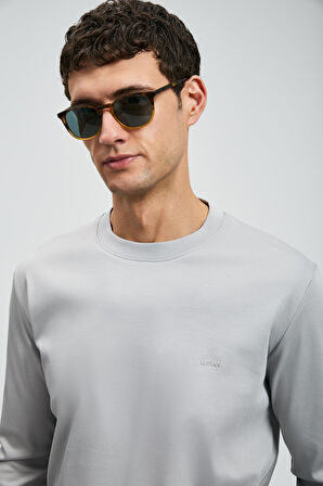 Lufian Erkek Vıctor Bisiklet Yaka Uzun Kollu T-Shirt 112020056 Gri