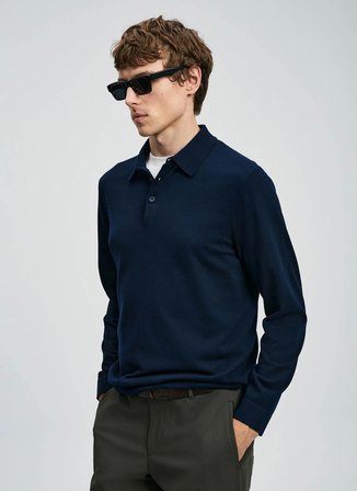 Lufian Polo Yaka Slim Fit Lacivert Erkek Kazak DONALD