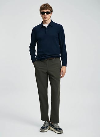 Lufian Polo Yaka Slim Fit Lacivert Erkek Kazak DONALD