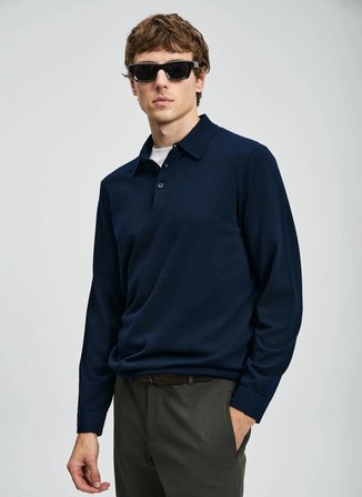 Lufian Polo Yaka Slim Fit Lacivert Erkek Kazak DONALD