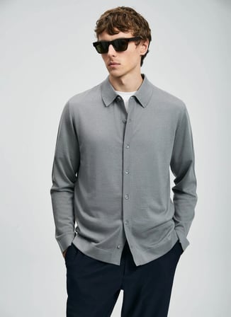 Lufian Polo Yaka Slim Fit Gri Erkek Kazak KENNY