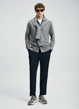 Lufian Polo Yaka Slim Fit Gri Erkek Kazak KENNY