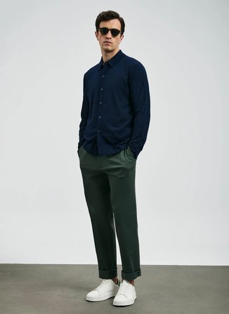 Lufian Polo Yaka Slim Fit Lacivert Erkek Kazak KENNY