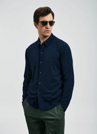 Lufian Polo Yaka Slim Fit Lacivert Erkek Kazak KENNY