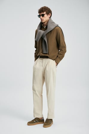 Federıc Kadife Erkek Chino Pantolon Comfort Fit Taş