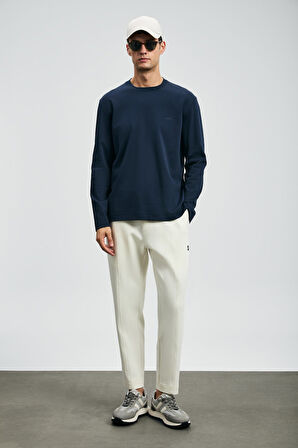 Lufian Erkek Vıctor Bisiklet Yaka Uzun Kollu T-Shirt 112020056 Koyu Lacivert