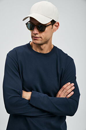 Lufian Erkek Vıctor Bisiklet Yaka Uzun Kollu T-Shirt 112020056 Koyu Lacivert