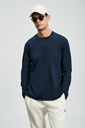 Lufian Erkek Vıctor Bisiklet Yaka Uzun Kollu T-Shirt 112020056 Koyu Lacivert