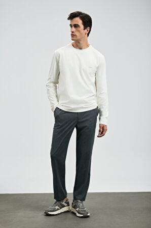 Lufian Erkek Vıctor Bisiklet Yaka Uzun Kollu T-Shirt 112020056 Kırık Beyaz