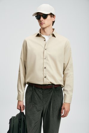 Ferla Erkek Basic Gömlek Regular Fit Bej