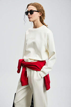 Lufian Kadın Alıce Örme Sweatshırt 122030016 Kırık Beyaz