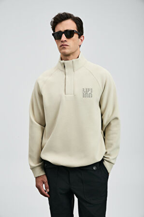Hazel Dik Yaka Erkek Sweatshirt Ekru