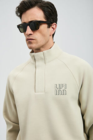 Hazel Dik Yaka Erkek Sweatshirt Ekru