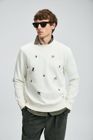 Noel Erkek Sweatshirt Kırık Beyaz