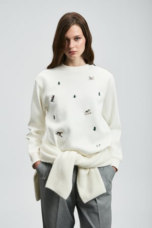 Merry Kadın Örme Sweatshırt Kırık Beyaz