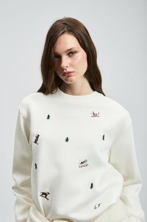 Merry Kadın Örme Sweatshırt Kırık Beyaz
