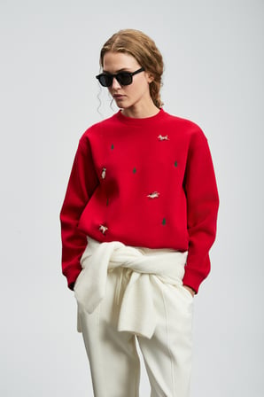 Merry Kadın Örme Sweatshırt Kırmızı