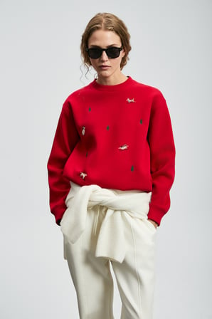 Merry Kadın Örme Sweatshırt Kırmızı