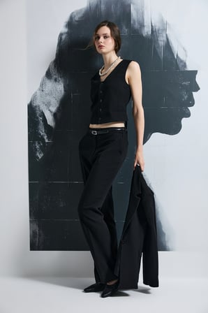 Sara Orta Bel Wideleg Pantolon Siyah