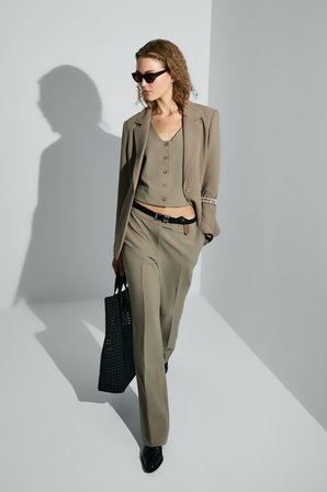 Sara Orta Bel Wideleg Pantolon Vizon
