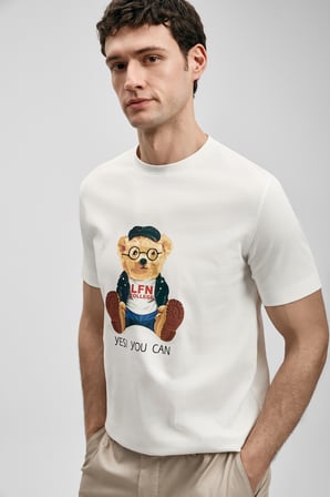 Teddy Modern Grafik Tişört Kırık Beyaz