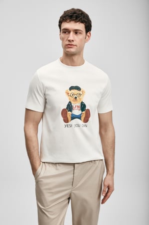 Teddy Modern Grafik Tişört Kırık Beyaz