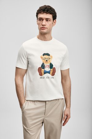 Teddy Modern Grafik Tişört Kırık Beyaz