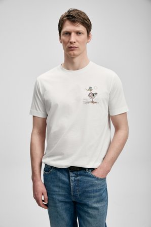 Fınx Modern Grafik Tişört Kırık Beyaz