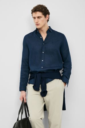 Pitaya Erkek Keten Gömlek Comfort Fit Lacivert