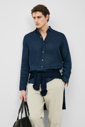Pitaya Erkek Keten Gömlek Comfort Fit Lacivert