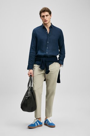 Pitaya Erkek Keten Gömlek Comfort Fit Lacivert