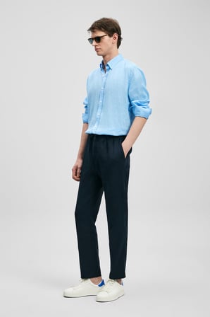 LUFIAN Erkek Pitaya Comfort Fit Keten Gömlek 111010654 Mavi