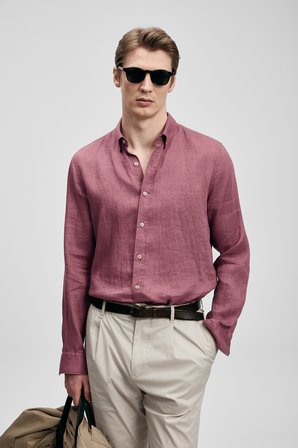 Pitaya Erkek Keten Gömlek Comfort Fit Gül Kurusu