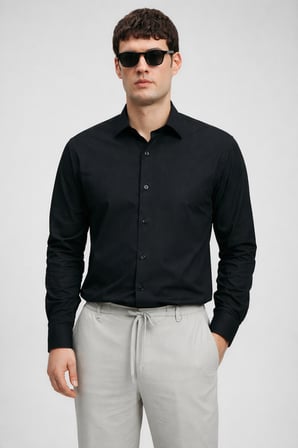 Venedıc Erkek Basic Gömlek Regular Fit Siyah