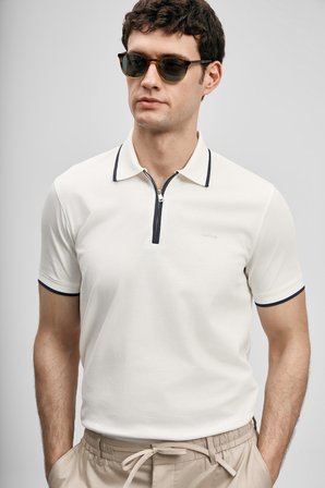 LUFIAN Erkek Chase Smart Polo T-Shirt 111040236 Kırık Beyaz