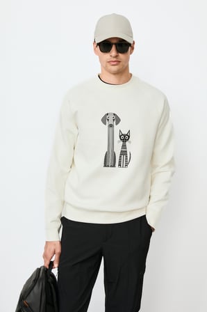 Alfred Erkek Sweatshirt Kırık Beyaz